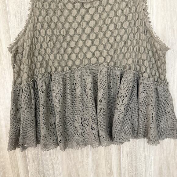 Free People Blouse Size Medium Varsity Lace Peplum Top Boho Chic Romantic Brown - Picture 7 of 14